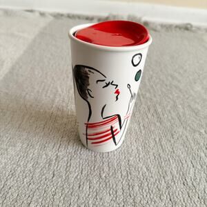 Starbucks White Watercolor Woman Blowing Bubbles Travel Tumbler